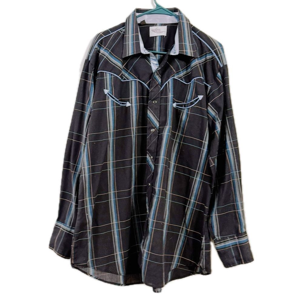 Karma Black‎ and Blue Plaid Casual Button Down Shirt